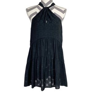 EUC Anthropologie Lavinia Halter Boho Tunic Blouse Large Dark Gray Sleeveless